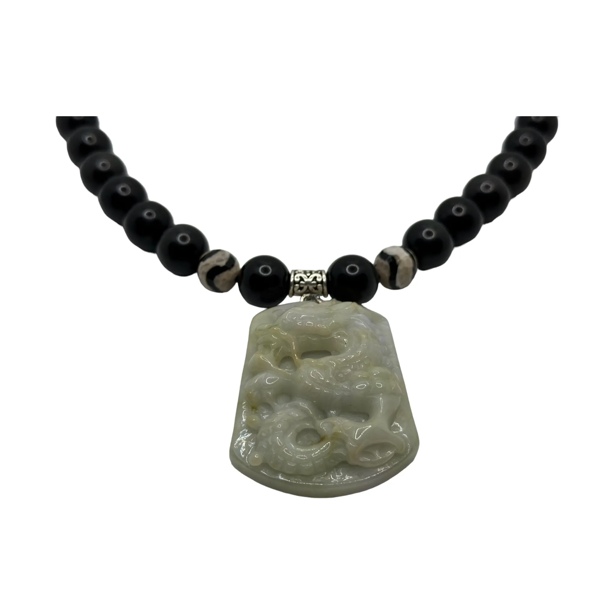 Green Dragon Jade Black Obsidian Necklace