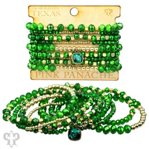 Green faceted and smooth bead stacked bracelet