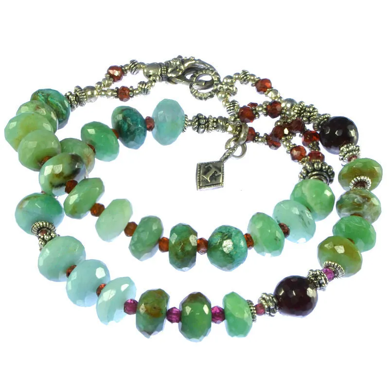 Green Opal and Garnet Wrap Bracelet