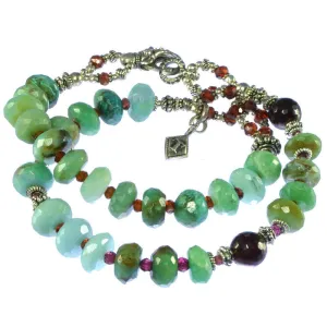 Green Opal and Garnet Wrap Bracelet