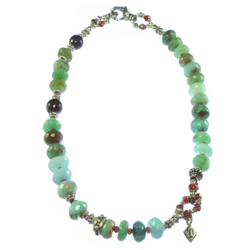Green Opal and Garnet Wrap Bracelet