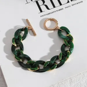 Green Resin & Enamel 18K Gold-Plated Curb Chain Toggle Bracelet