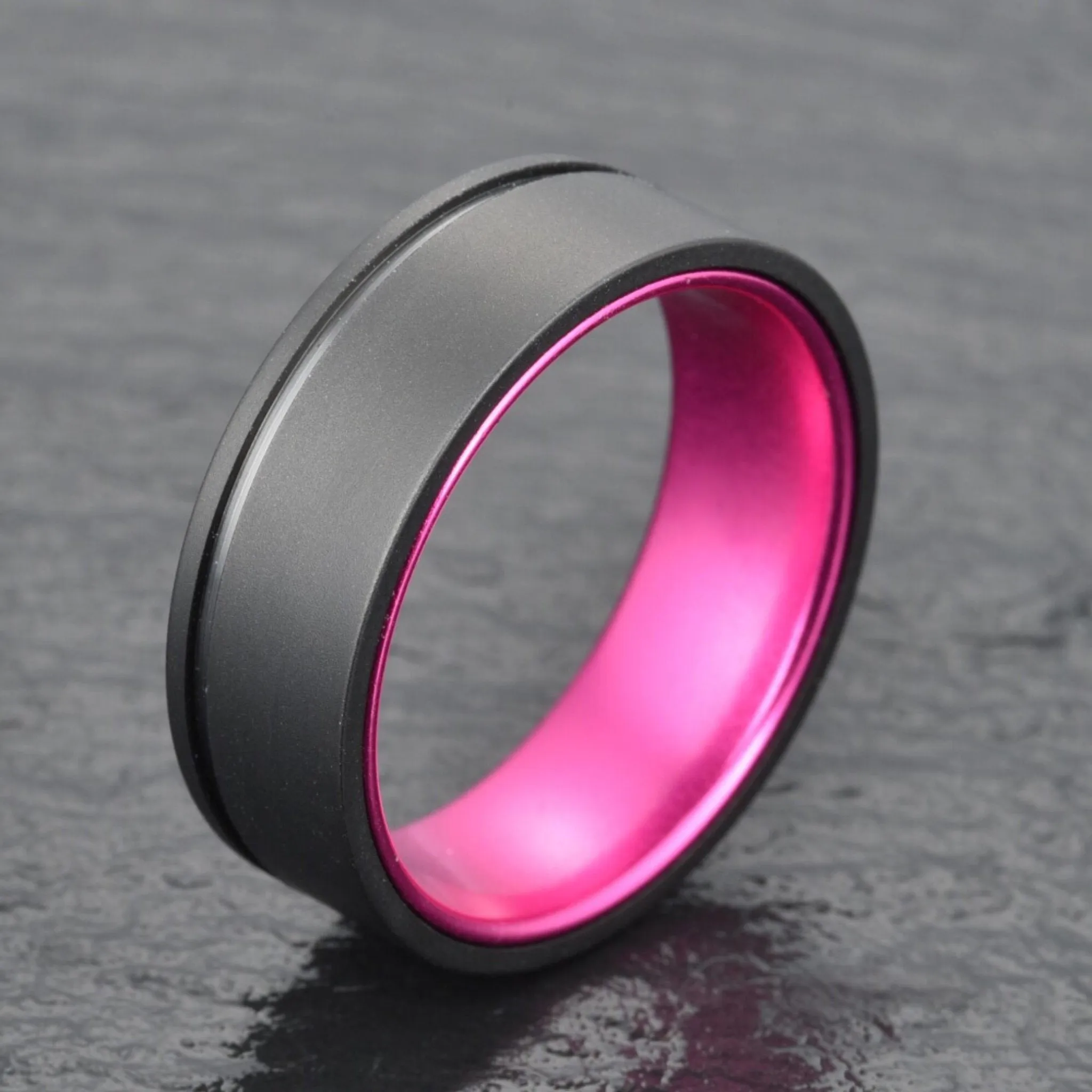 Gun Metal Grey Titanium Wedding Ring - Pristine Purple
