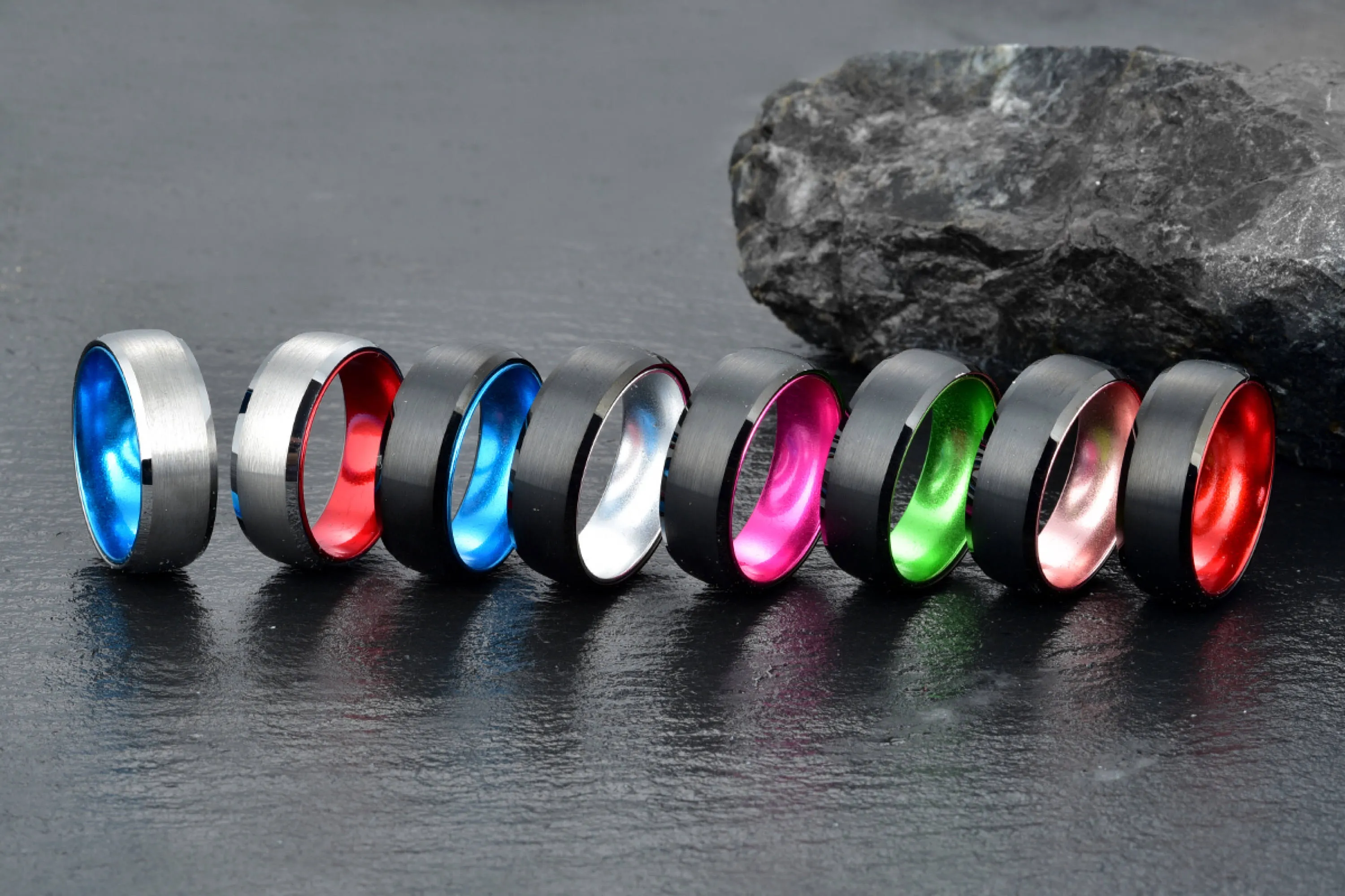 Gun Metal Grey Titanium Wedding Ring - Pristine Purple