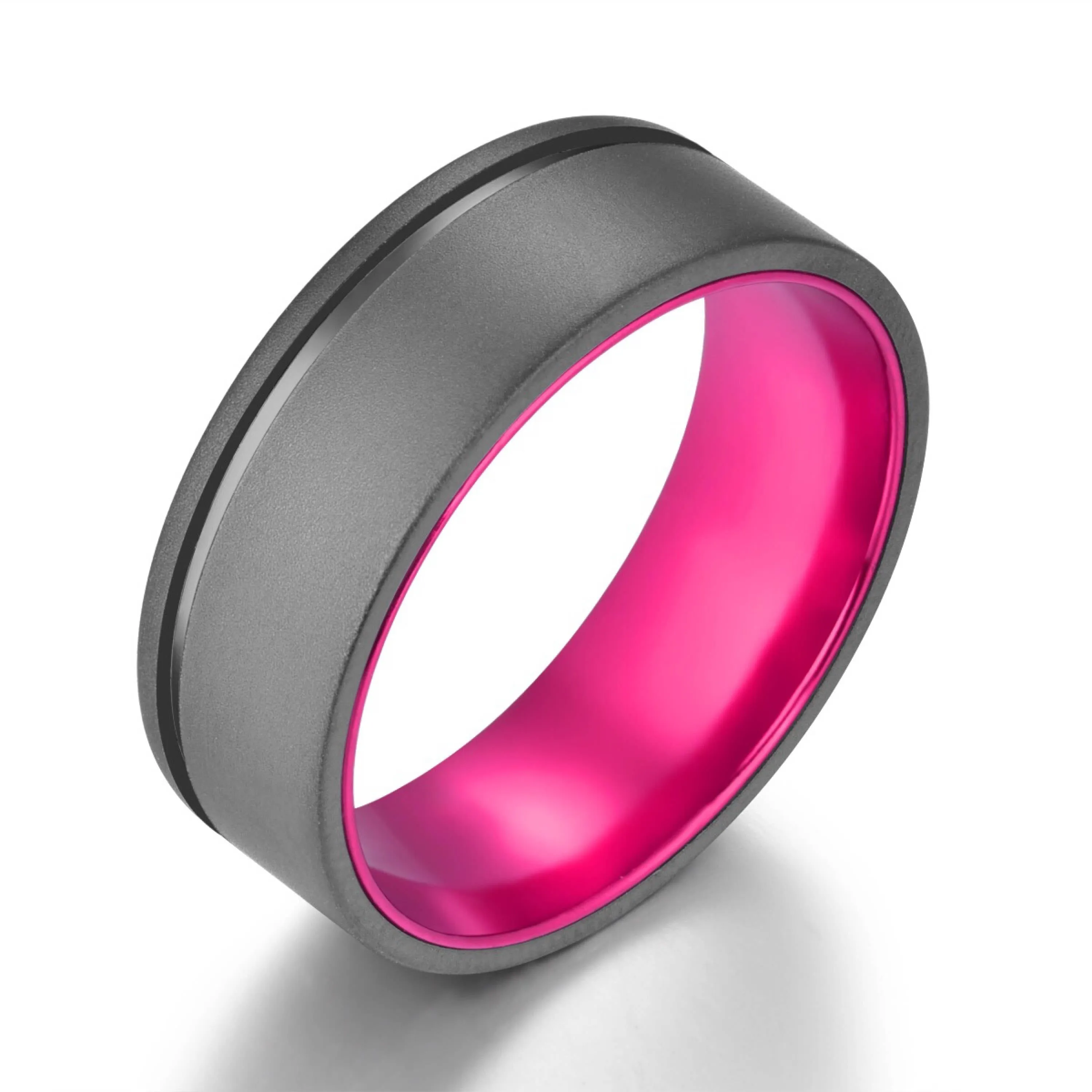 Gun Metal Grey Titanium Wedding Ring - Pristine Purple