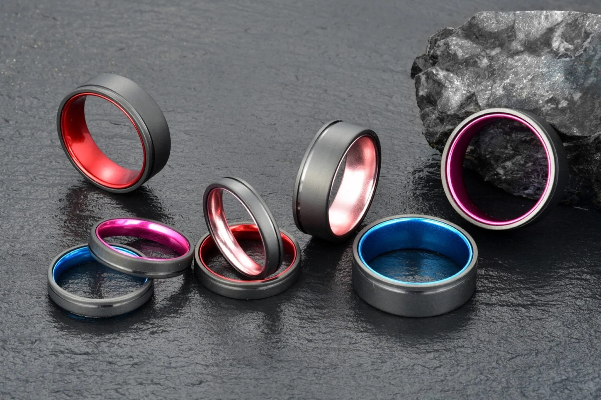 Gun Metal Grey Titanium Wedding Ring - Pristine Purple