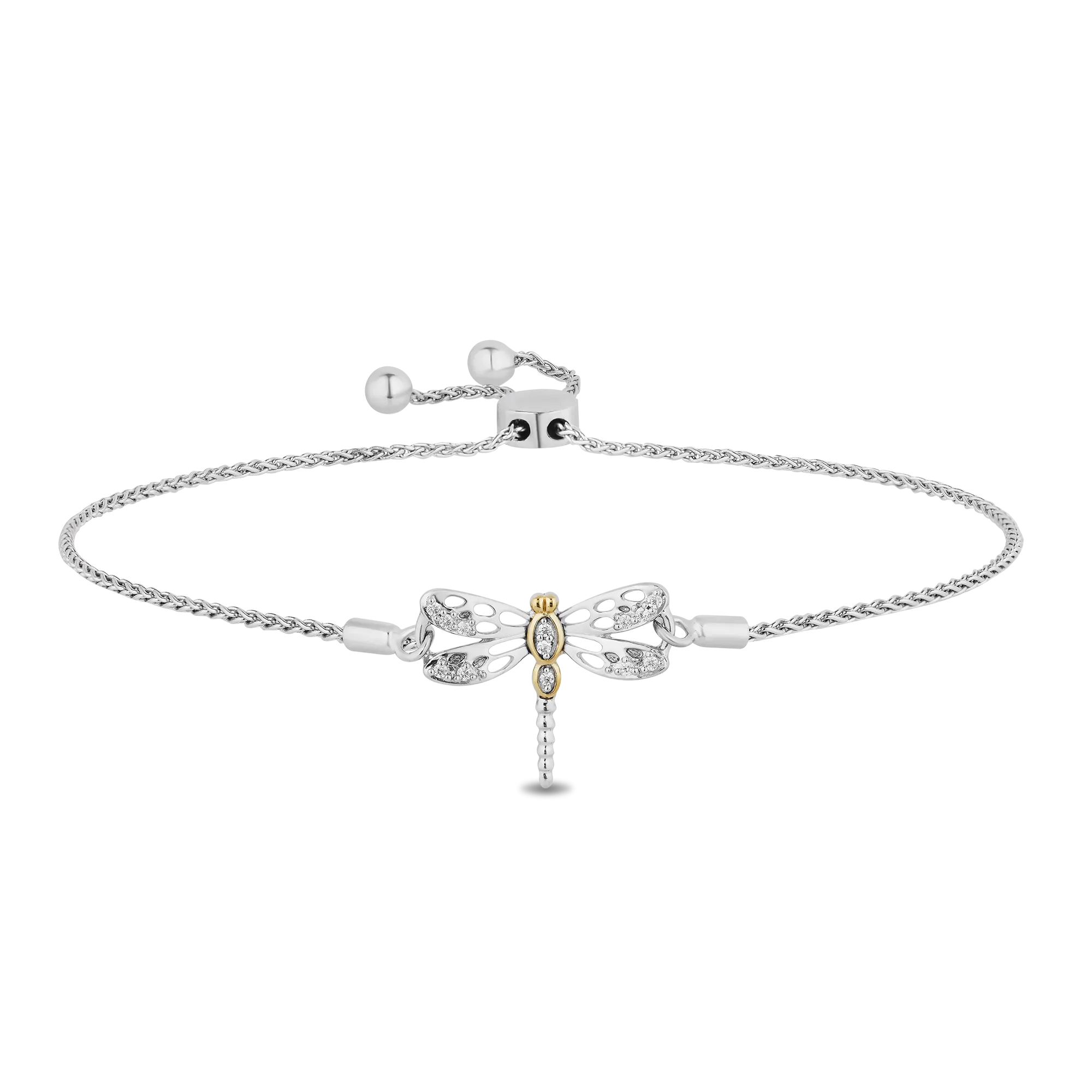 Hallmark Fine Jewelry Dragonfly Bolo Bracelet in Sterling Silver & 14K Yellow Gold with Diamonds