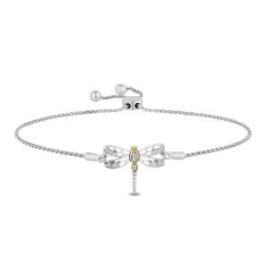 Hallmark Fine Jewelry Dragonfly Bolo Bracelet in Sterling Silver & 14K Yellow Gold with Diamonds