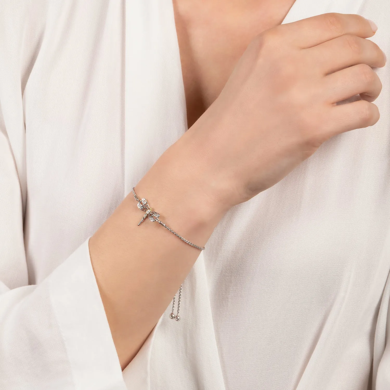 Hallmark Fine Jewelry Dragonfly Bolo Bracelet in Sterling Silver & 14K Yellow Gold with Diamonds