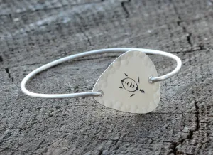 Hammered Sterling Silver Guitar Pick with Sea Turtle in a Tension Style Bangle
