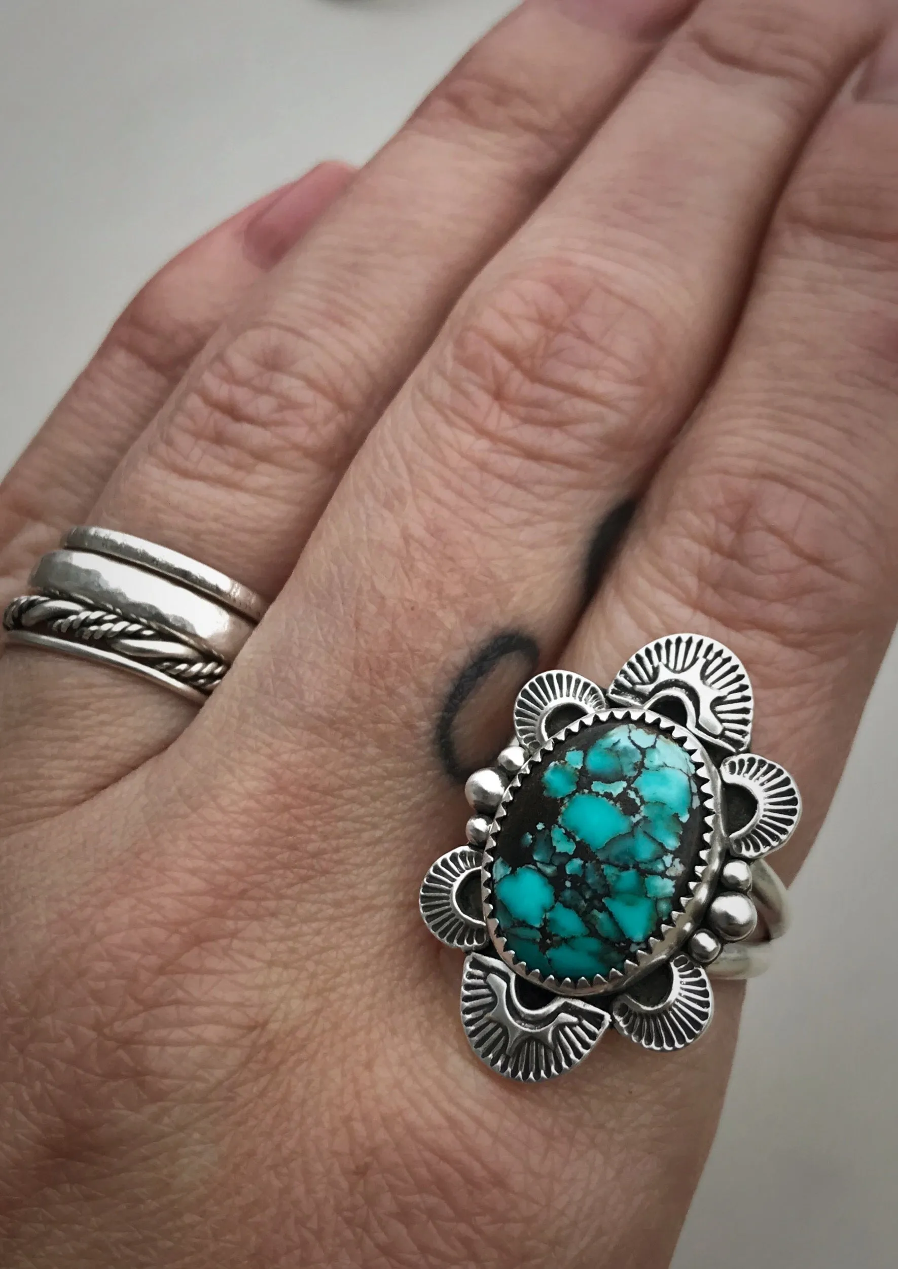 Hand Stamped Hubei Turquoise Ring