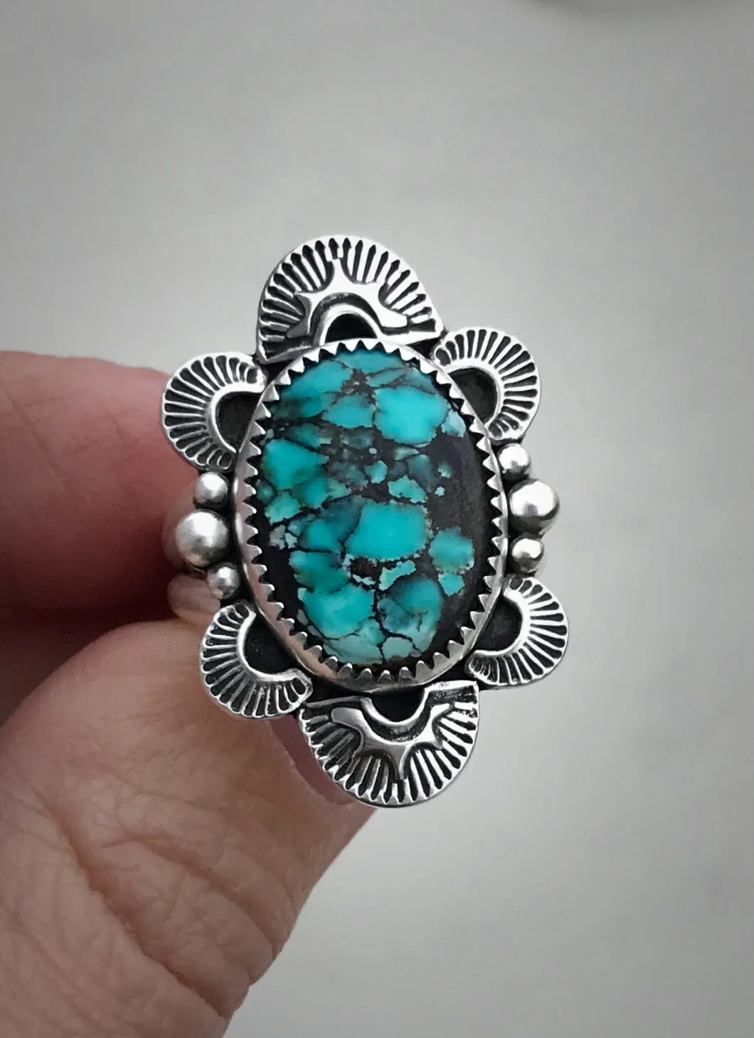Hand Stamped Hubei Turquoise Ring