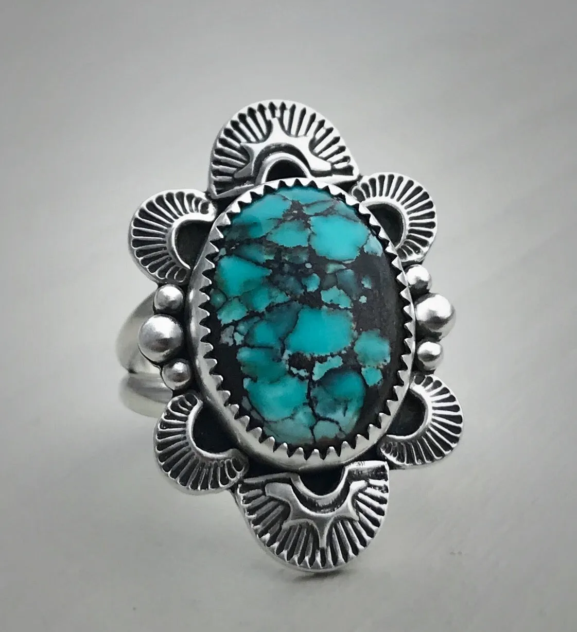 Hand Stamped Hubei Turquoise Ring