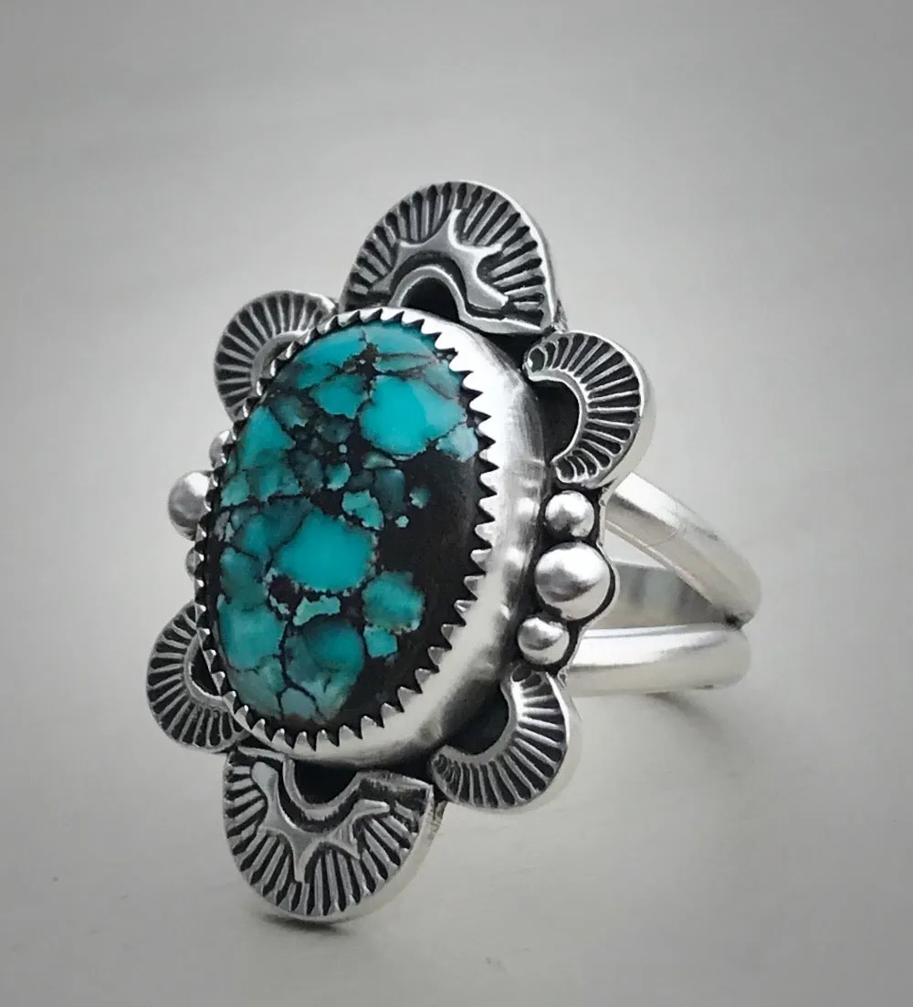 Hand Stamped Hubei Turquoise Ring
