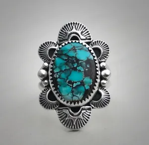Hand Stamped Hubei Turquoise Ring