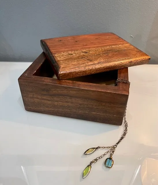 Handmade Walnut with Lyptus Jewelry Box with Pivot Lid BG003