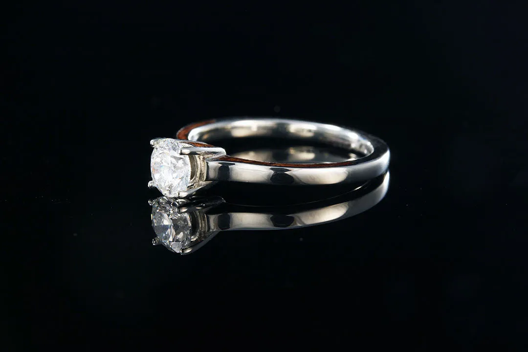 HAWAIIAN KOA WOOD SIDE INLAY 14K WHITE GOLD DIAMOND RING