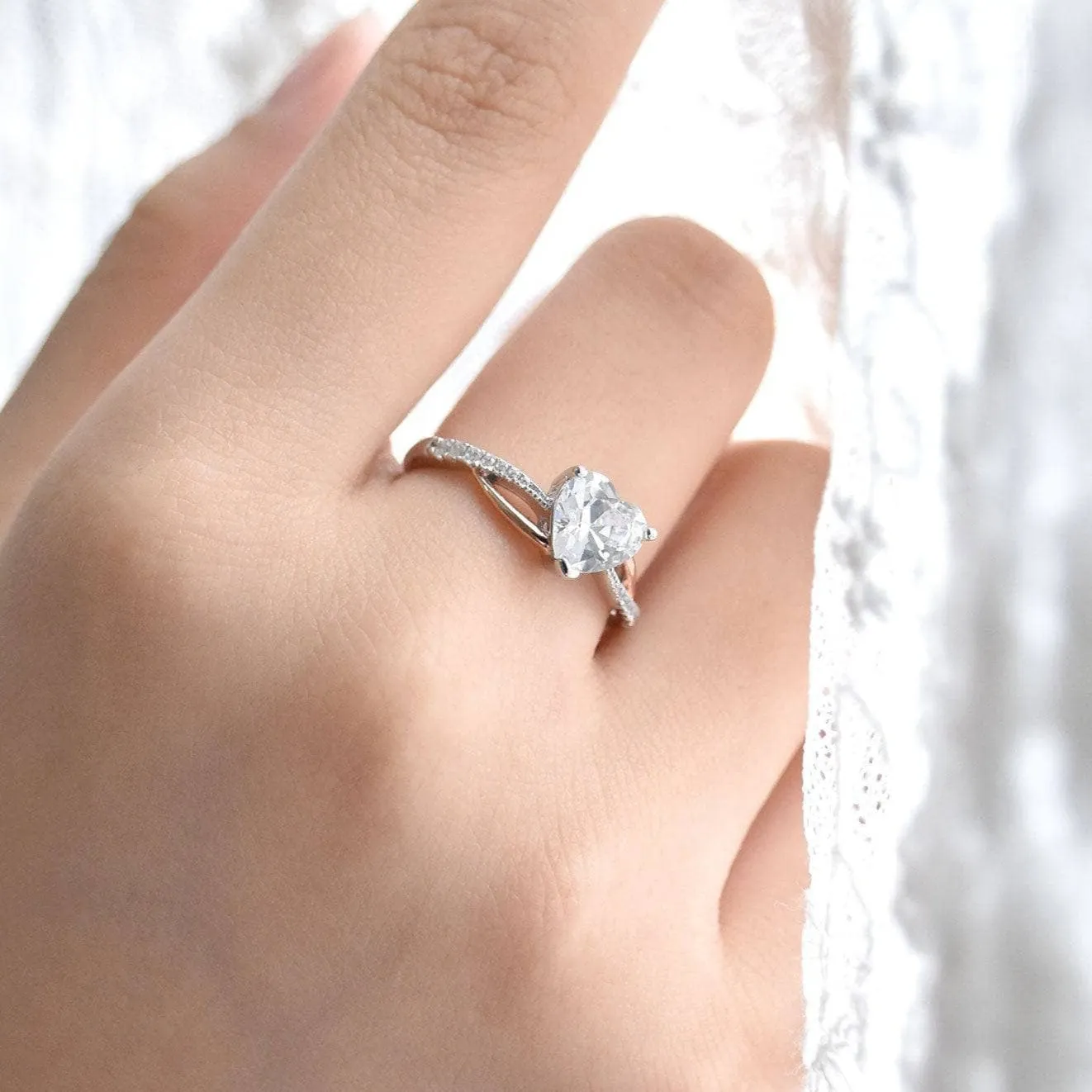Heart Cut Diamond Twisted Band Engagement Ring