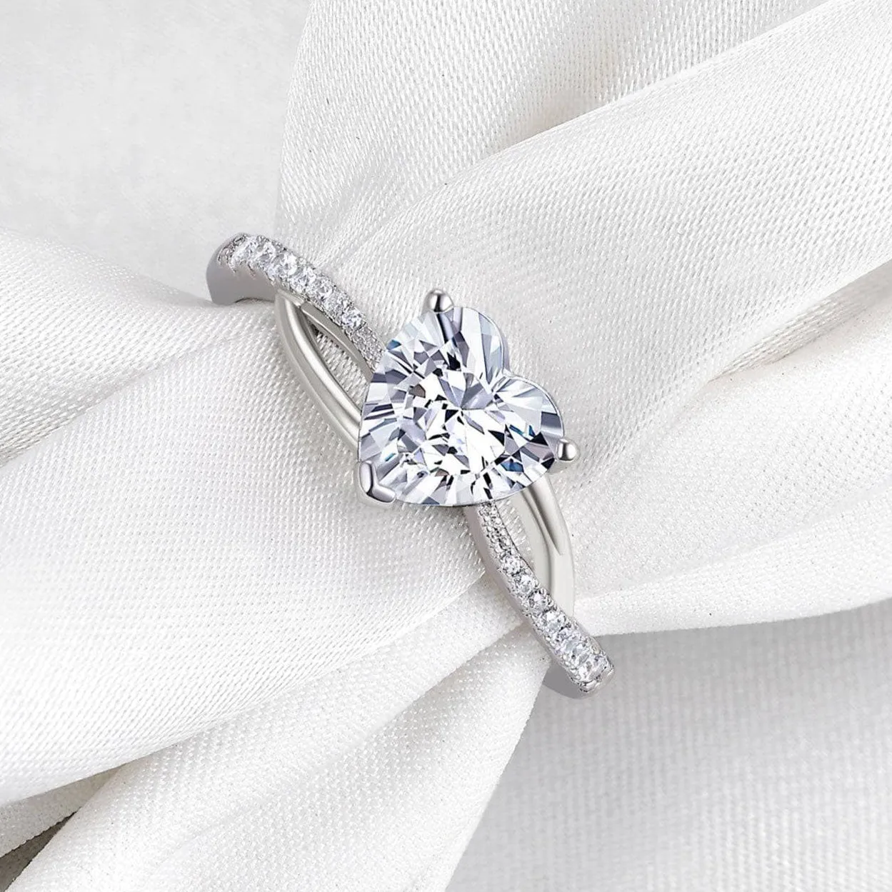 Heart Cut Diamond Twisted Band Engagement Ring
