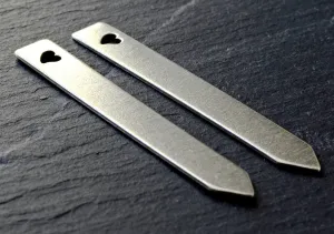 Heart cutouts in sterling silver collar stays with space for you to personalize