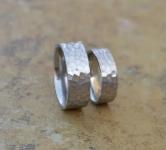 His and Hers Titanium Wedding Bands Comfort Fit Pipe Cut Textured Smooth Finish Polish Men or Womens Sz 5 6 7 8 9 10 11 12 13 14 - Half Size
