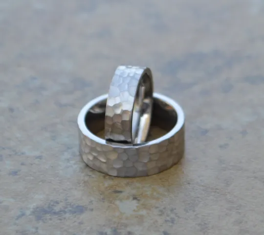 His and Hers Titanium Wedding Bands Comfort Fit Pipe Cut Textured Smooth Finish Polish Men or Womens Sz 5 6 7 8 9 10 11 12 13 14 - Half Size