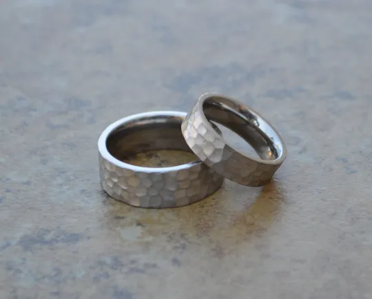 His and Hers Titanium Wedding Bands Comfort Fit Pipe Cut Textured Smooth Finish Polish Men or Womens Sz 5 6 7 8 9 10 11 12 13 14 - Half Size
