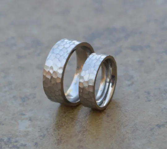 His and Hers Titanium Wedding Bands Comfort Fit Pipe Cut Textured Smooth Finish Polish Men or Womens Sz 5 6 7 8 9 10 11 12 13 14 - Half Size