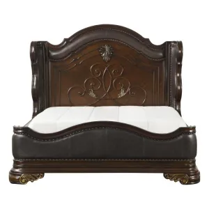 Homelegance Royal Highlands Queen Upholstered Panel Bed in Rich Cherry 1603-1