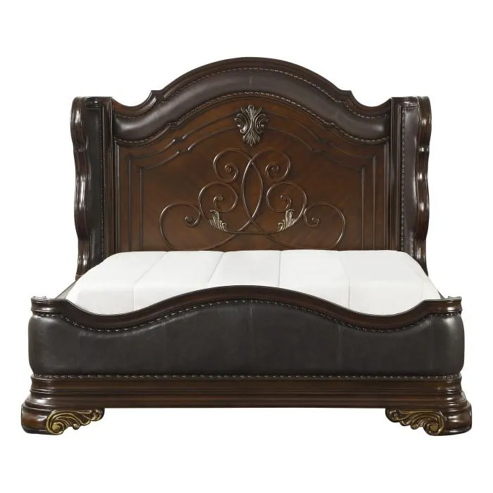 Homelegance Royal Highlands Queen Upholstered Panel Bed in Rich Cherry 1603-1