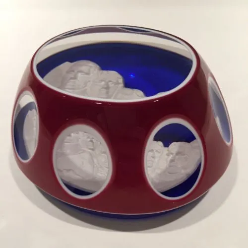 Huge 4" Baccarat Art Glass Paperweight Double Overlay Mount Rushmore Sulphide