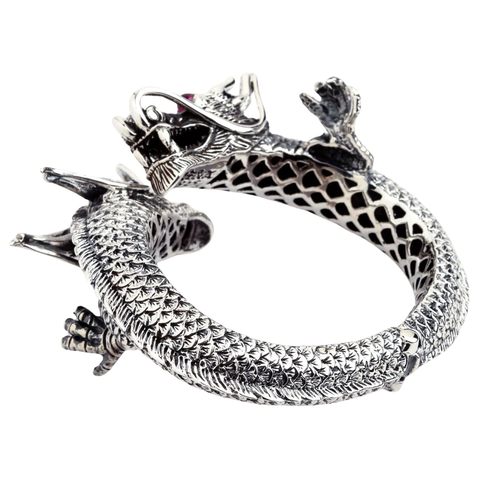 Huge Dragon Sterling Silver Biker Cuff Bracelet