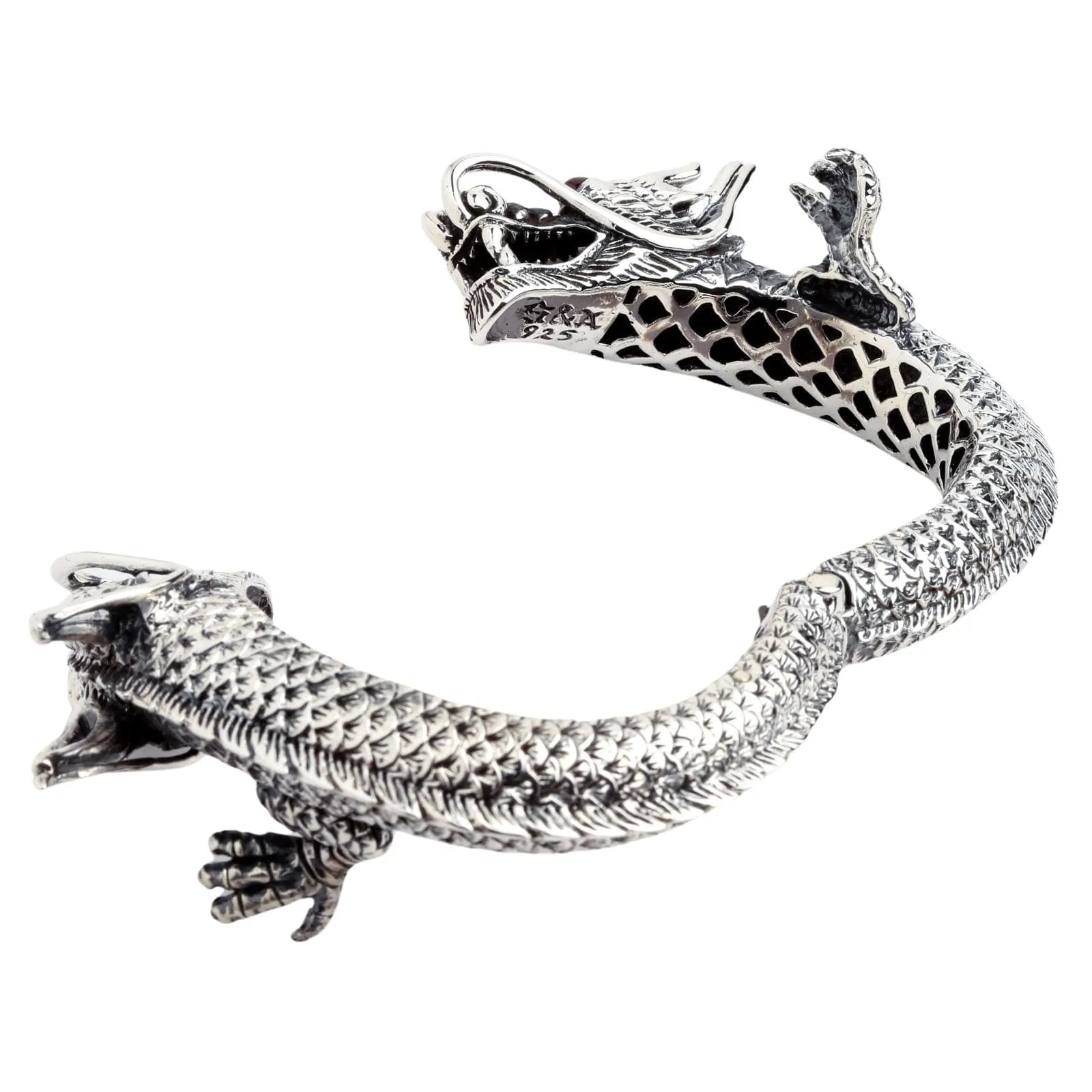 Huge Dragon Sterling Silver Biker Cuff Bracelet