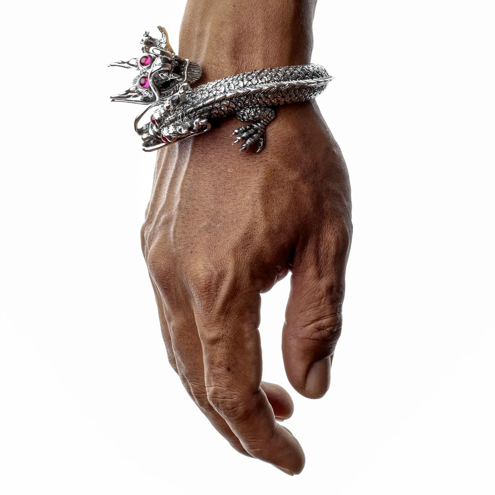 Huge Dragon Sterling Silver Biker Cuff Bracelet