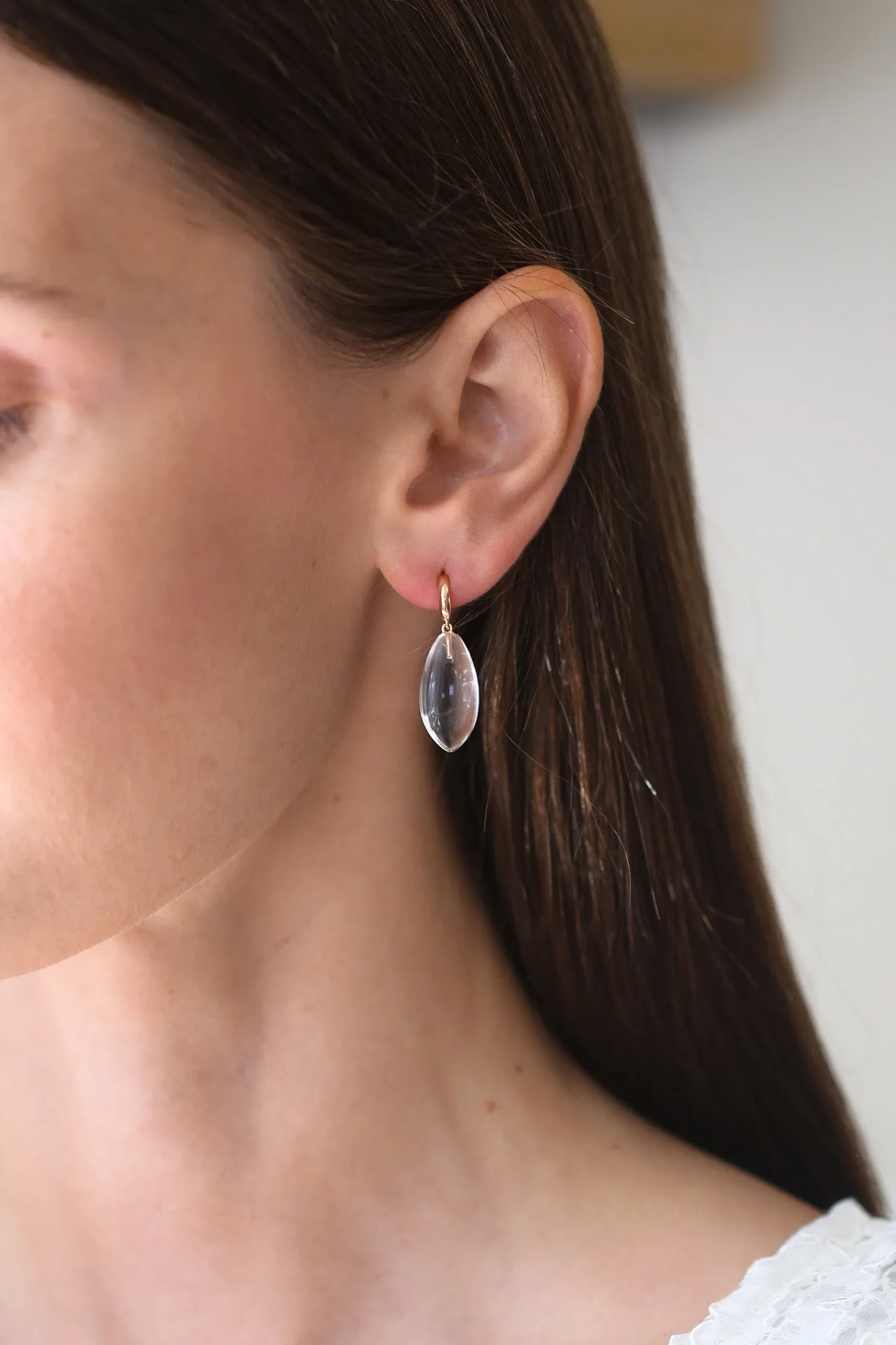 Huggie Hoops - Rock Crystal Drops