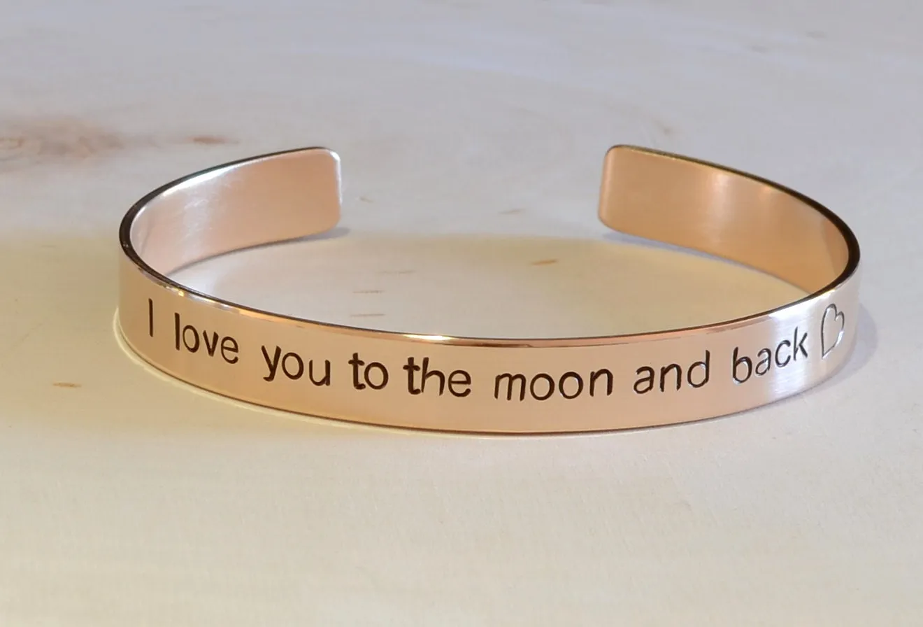 I Love you to the Moon and Back on 14k solid yellow gold cuff bracelet