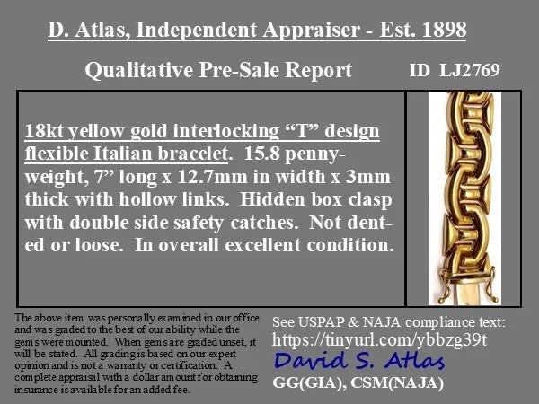 Interlocking T Link Italian Bracelet 18kt