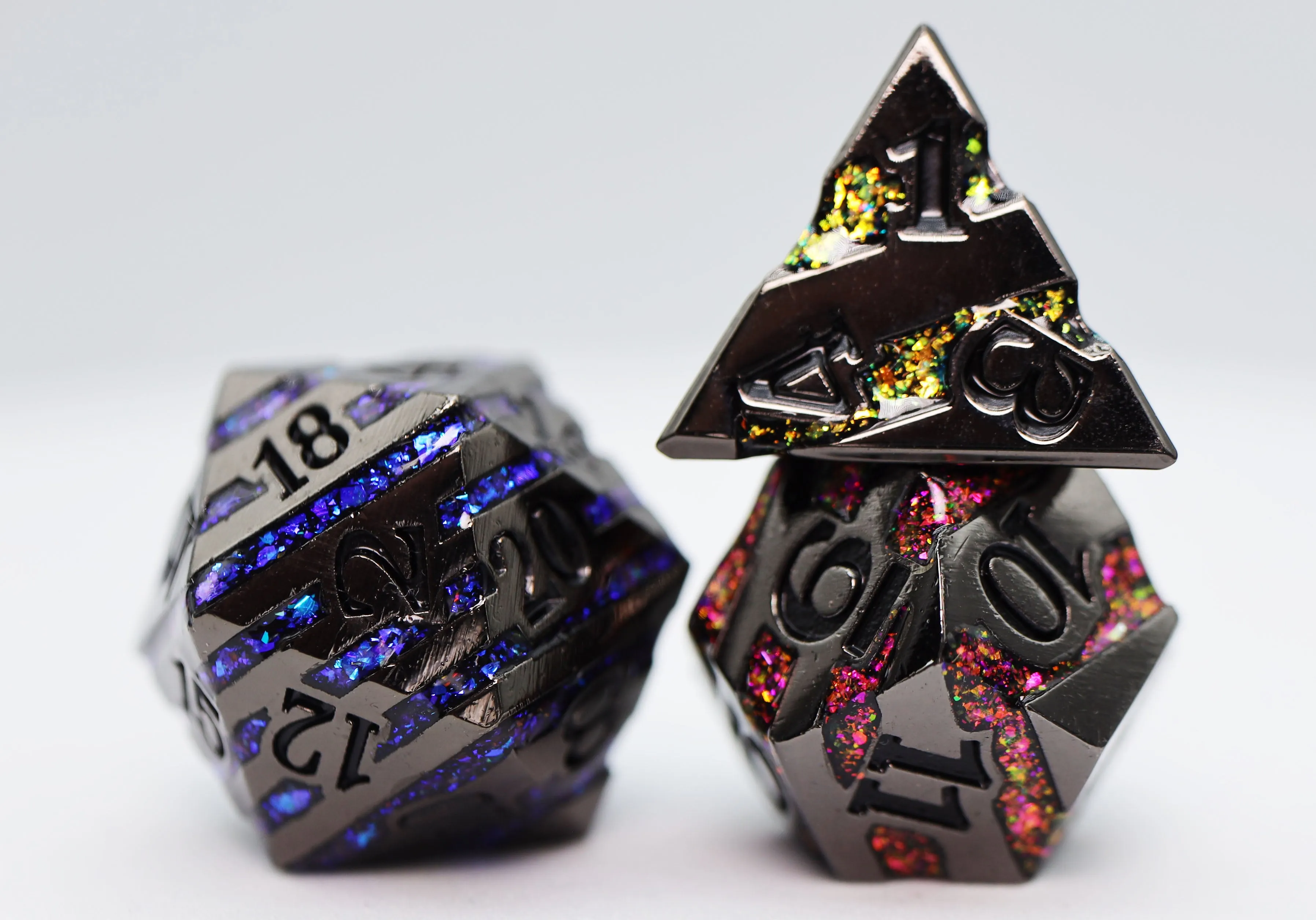 Into the Mines: Black with Rainbow Mica - Metal RPG Dice Set