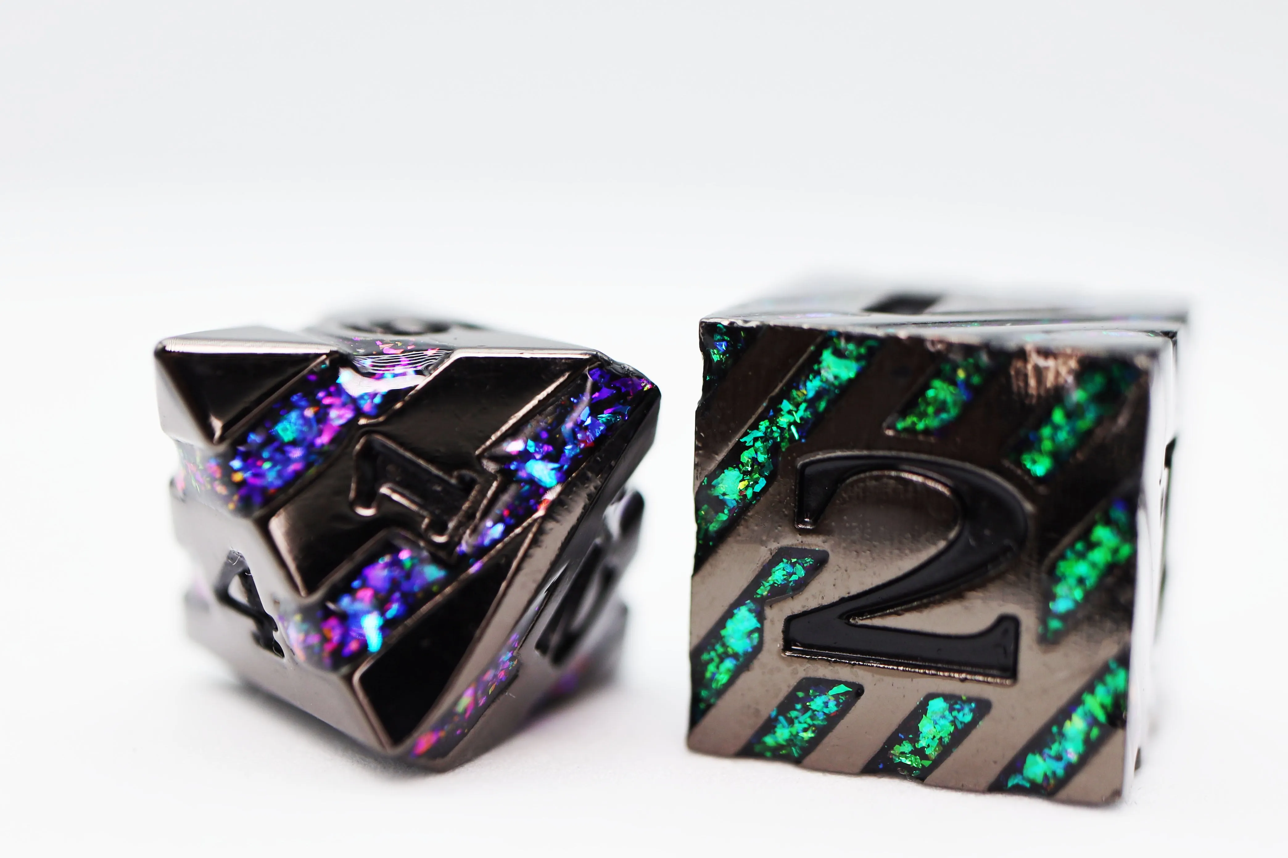 Into the Mines: Black with Rainbow Mica - Metal RPG Dice Set