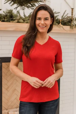 Keep Shining Glitter Knit Top- Red