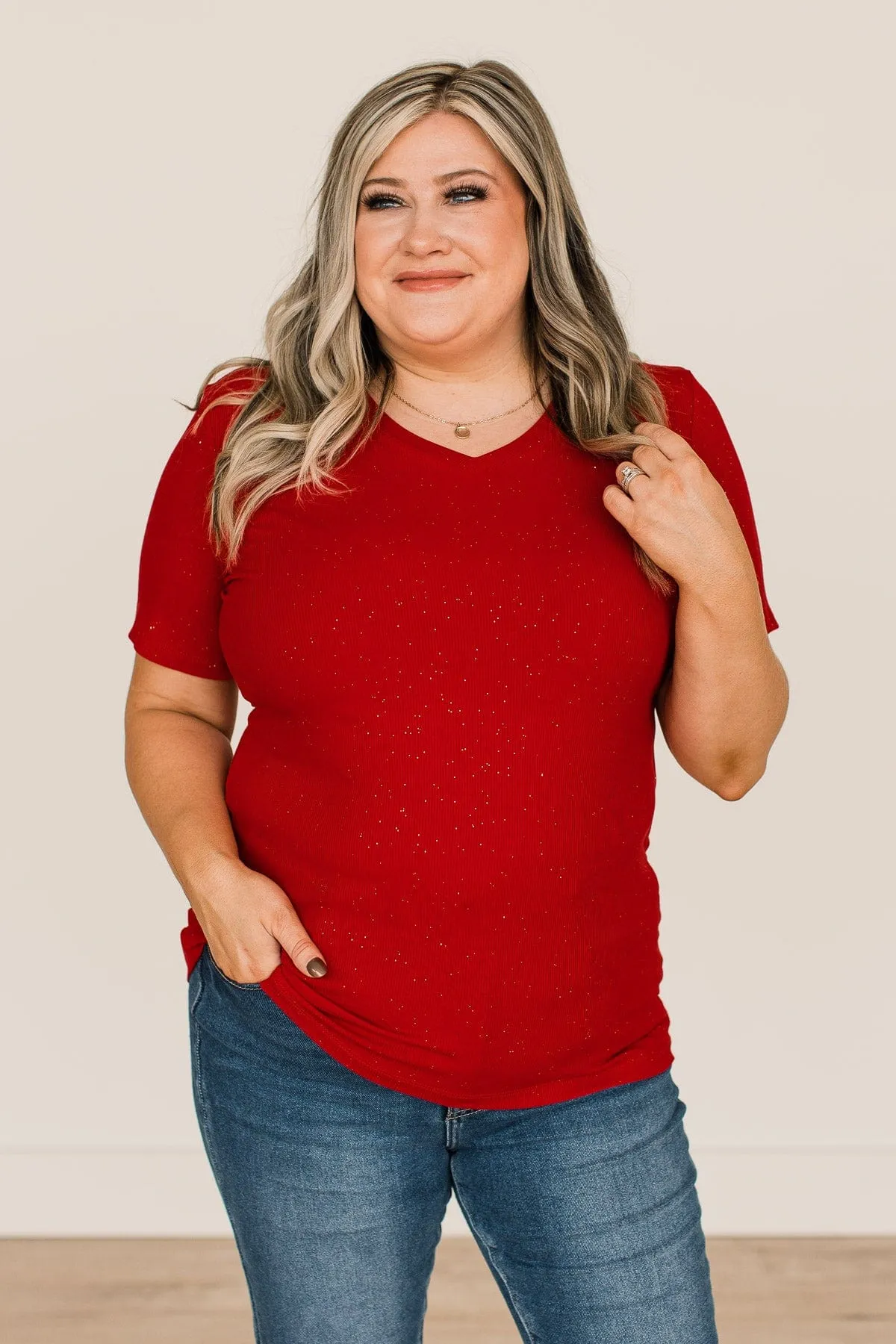 Keep Shining Glitter Knit Top- Red