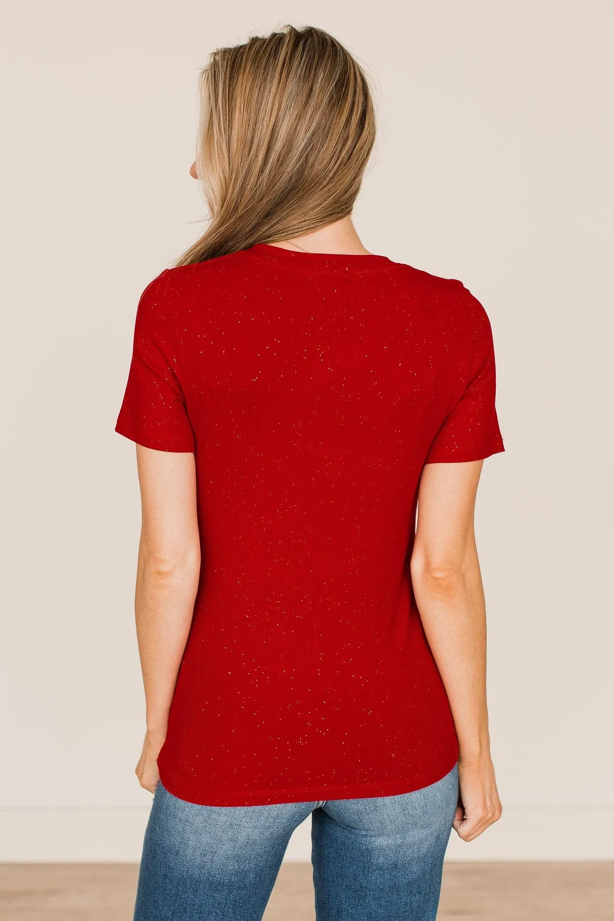 Keep Shining Glitter Knit Top- Red