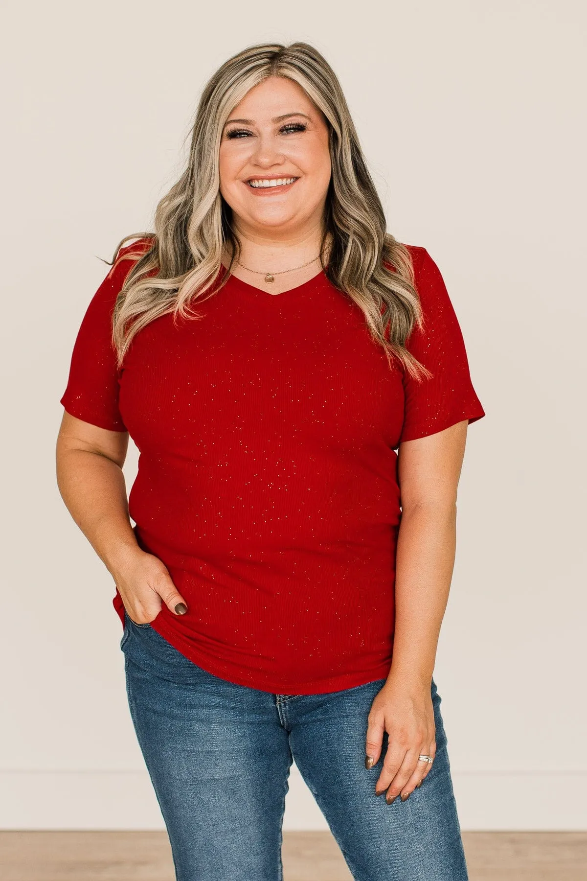 Keep Shining Glitter Knit Top- Red