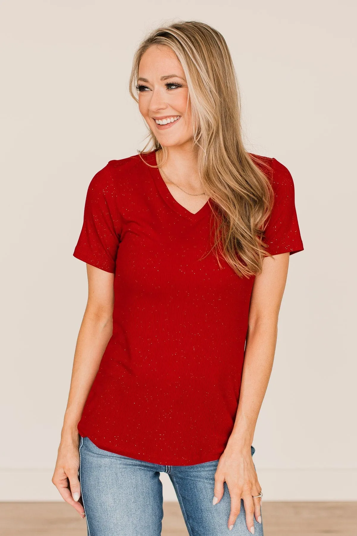 Keep Shining Glitter Knit Top- Red