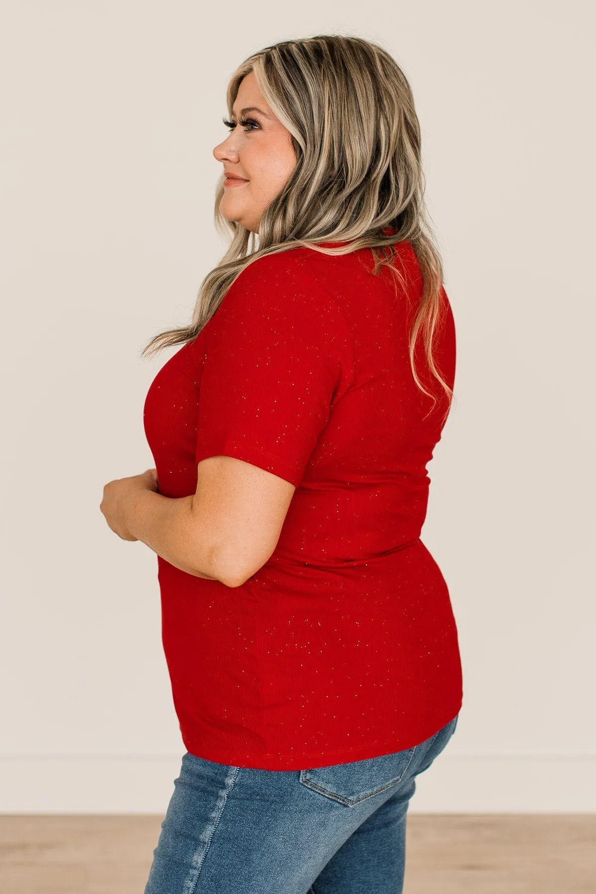 Keep Shining Glitter Knit Top- Red