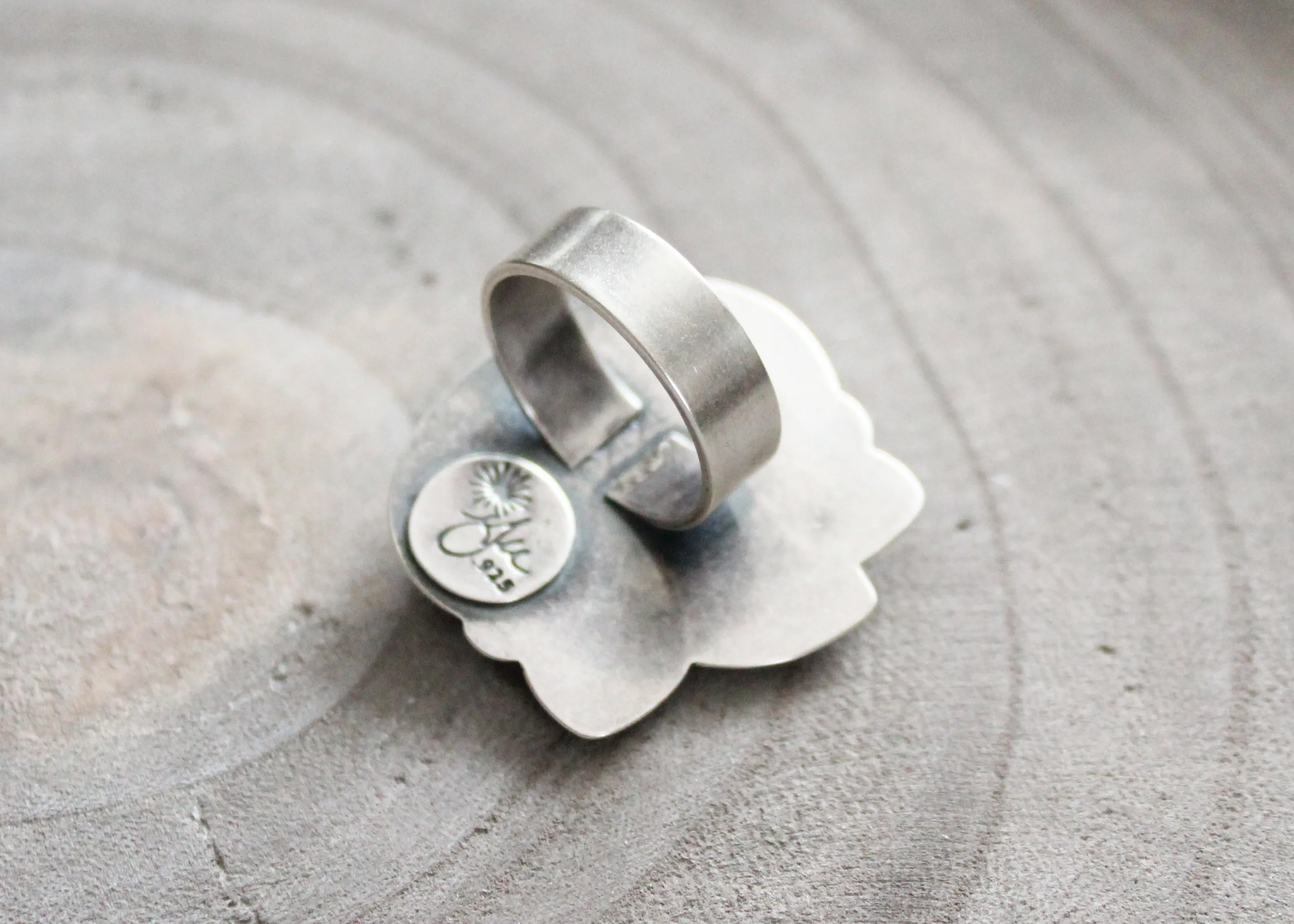 Kingman Turquoise Silver Floral Asymmetrical Cocktail Ring