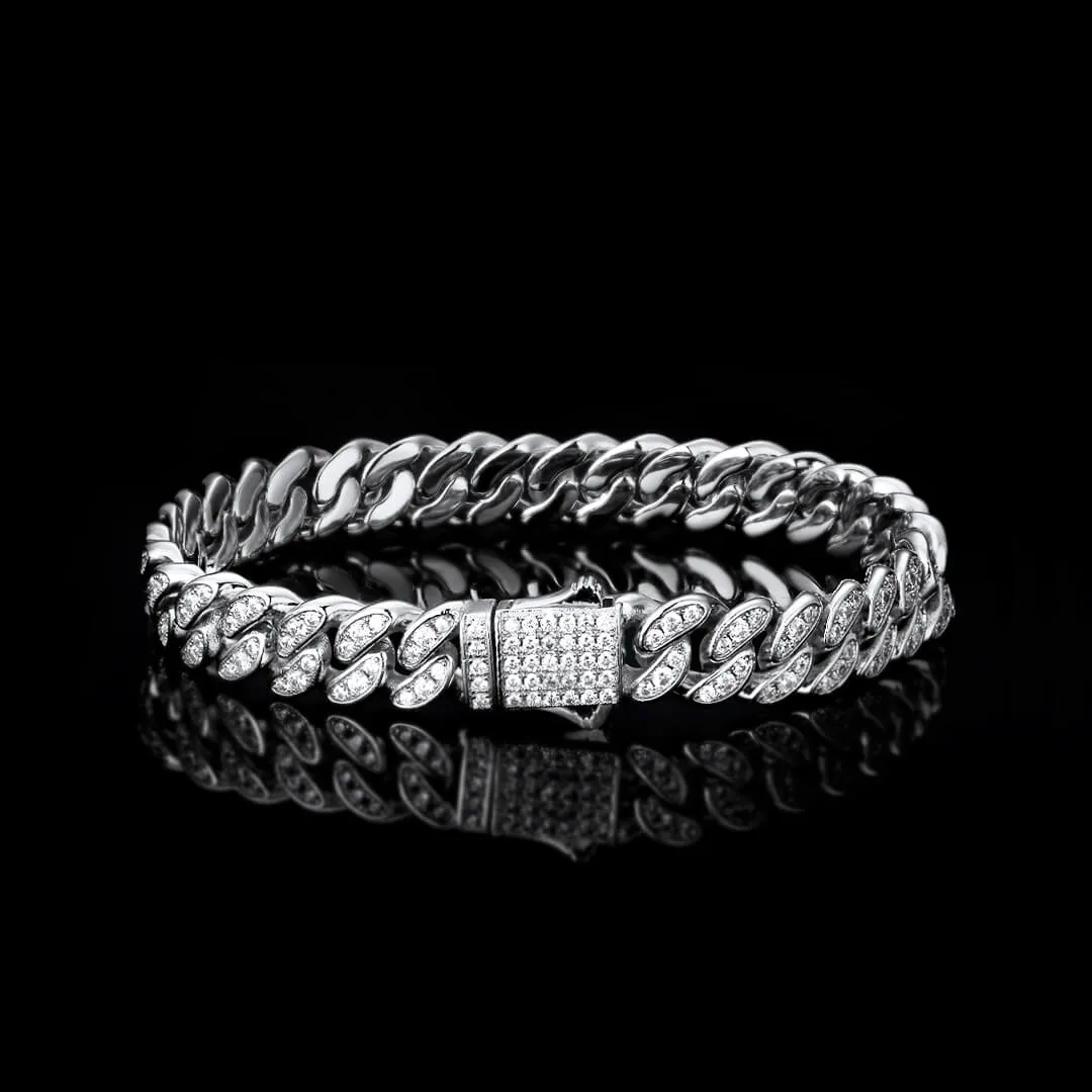 KRKC 8mm Iced Out Cuban Link Bracelet in White Gold/Rose Gold for Women