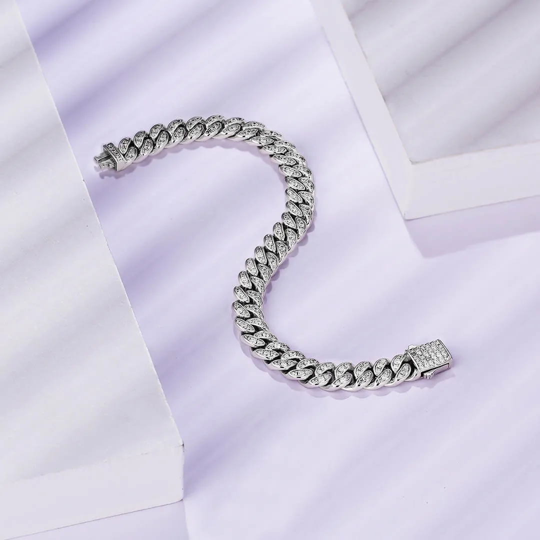 KRKC 8mm Iced Out Cuban Link Bracelet in White Gold/Rose Gold for Women