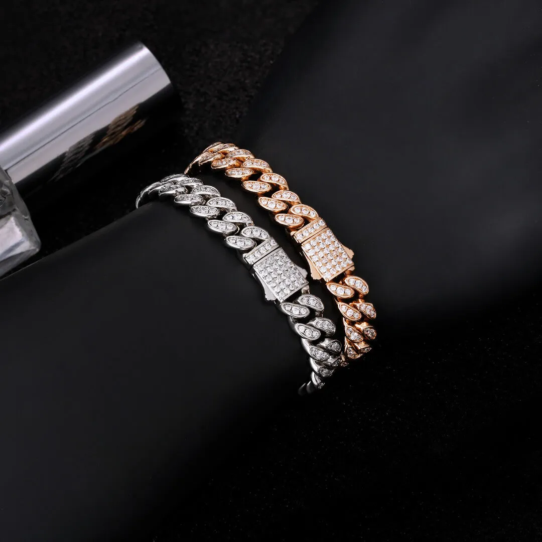 KRKC 8mm Iced Out Cuban Link Bracelet in White Gold/Rose Gold for Women