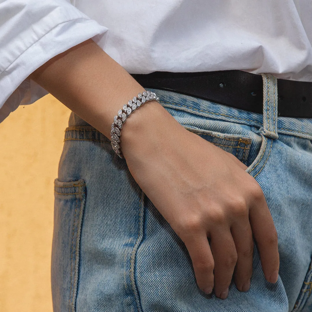 KRKC 8mm Iced Out Cuban Link Bracelet in White Gold/Rose Gold for Women